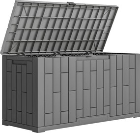 Outsunny Skrzynia Ogrodowa 227 l Wodoodporna Zamykana na Klucz UV Odporna z Teksturą Drewna do Ogrodu 106,5x43x54,5cm Szara | Aosom PL