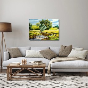 Obraz - rzeka między łąkami, obraz olejny (70x50 cm)