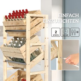 Outsunny Regał na 3 Skrzynki z Napojami, Drewniany Stojak z 3 Poziomami 56 x 32 x 112 cm, Drewno Naturalne