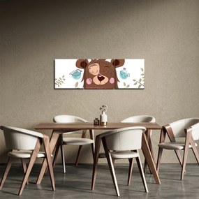 Obraz - Niedźwiadek z ptakami (z zegarem) (90x30 cm)
