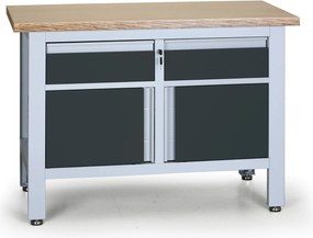 Stół warsztatowy G6, 2 szuflady, 2 szafki, 1200 x 600 x 860 - 900 mm, grafitowy