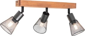 Industrialny reflektor czarny z drewnem 3-światła - Kristina