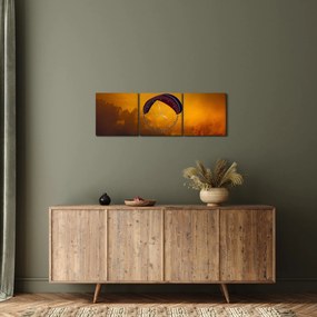 Obraz spadochroniarza o zachodzie słońca (z zegarem) (90x30 cm)