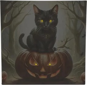 Obraz LED z kotem na dyni 40x40 cm dekoracja Halloween