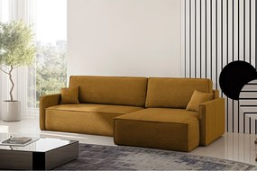 Narożnik z funkcją spania i pojemnikiem w kształcie L Carlos, tkanina Poso, Musztardowy, Prawy