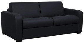 Kanapa 4-osobowa rozkładana typu express z czarnej skóry z materacem 13 cm - BEVIS