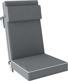 Outsunny Poduszka na siedzisko 120 x 47 x 9,5 cm odporna na wodę z paskami, zagłówek, UPF50+ Ciemnoszara