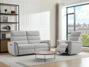 Kanapa 3-osobowa i fotel z elektryczną funkcją relax i jasnoszarą tapicerką - CARTASIA
