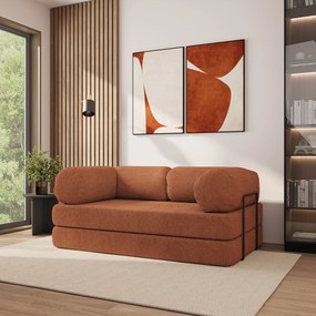 Masseno Sofa piankowa EIREN z funkcją spania, Kanapa z pianki do salonu, Bezmontażowa, Tkanina bucle – Miedziany QUELLE 54