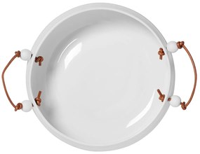 Biała porcelanowa miska ze skórzaną rączką