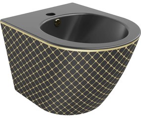 Mexen Lena bidet wiszący, czarny mat/złoty wzór kratka - 35224879