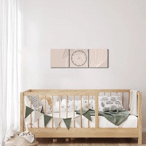 Obraz - Beżowe liście N⁰2 (z zegarem) (90x30 cm)