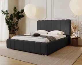 Emporius Lisbon łóżko dwuosobowe 180x200 z pojemnikiem - łóżko tapicerowane 180x200 cm - nowoczesny styl, aksamit, czarny (Komodo 23)