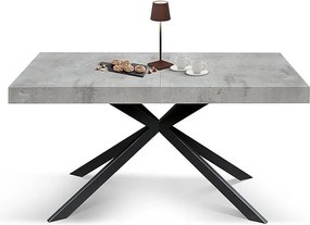 Stół drewniany, wykończenie w kolorze szarym, podstawa w kształcie litery X z metalu w kolorze antracytowym, 180×90– 260×90 - CAMAIORE