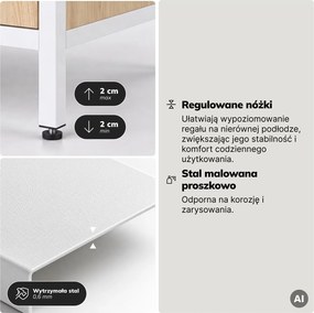 Regał biurowy metalowy z szufladami Eco Design Ariel, 80x40x220 cm, biały/dąb sonoma