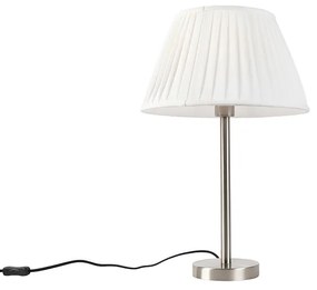 Klasyczna lampa stołowa stalowa z plisowanym abażurem białym 35 cm - Simplo klasyczny/Antyczny Oswietlenie wewnetrzne