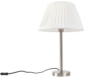 Lampa stołowa czarna klosz plisowany biały 35cm - Simplo klasyczny/Antyczny Oswietlenie wewnetrzne