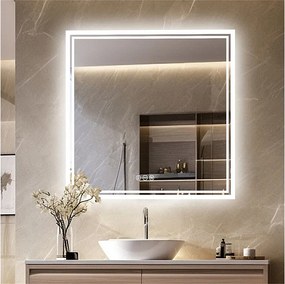 Lustro łazienkowe LED 80x80cm kwadratowe lustro ścienne z 3 regulowanymi kolorami 80x80cm