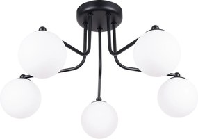 Żyrandol Minimalistyczny Astral, Stal/Szkło - 5 Źródło - L.58 X H.29 Cm - Czarny/Biały