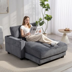 HOMCOM Sofa-łóżko z poduszką, piankowe, rozkładane, uchwyt na kubek, szary