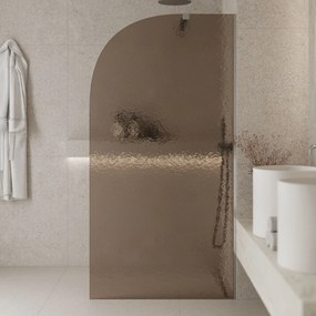 Ścianka prysznicowa WALK IN FIX artystyczna półokrągła brązowa 8 mm Arte Frozen Moon Brown MASSI | Różne rozmiary : Kolor profili kabiny - złoty, Szerokość ścianki - 120 cm, Typ montażu - WALK in FIX (Do ściany)
