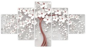 Obraz - Obraz białego drzewa z kwiatami, rosegold (125x70 cm)