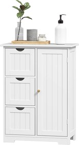 HOMCOM Szafka Łazienkowa, Komoda Łazienkowa, 3 Szuflady, Regal, MDF, Biała