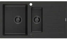 Mexen Matias zlewozmywak granitowy 1,5-komorowy z ociekaczem 900 x 505 mm, czarny/złoty metalik, syfon czarny - 6502901505-75-B