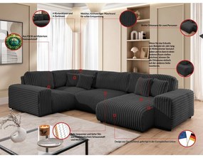 Ciemnoszary sztruksowy narożnik (lewostronny/w kształcie litery U) Justin – Ropez