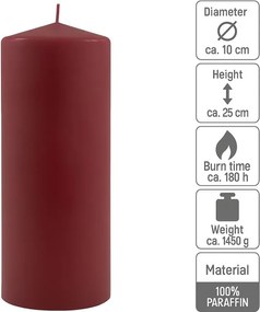 Zestaw świec filarowych, 25 cm, Ø 10 cm, bordowe, 4 szt.