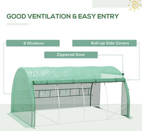 Outsunny Szklarnia foliowa, Szklarnia, przechodnia, Okno siatki, Rama metalowa, 4x3x2m, Zielony