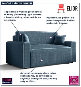 Niebieska sofa rozkładana z pojemnikiem na pościel D6-Z73