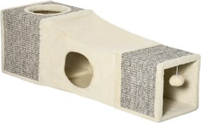 PawHut Tunel zabawkowy dla kotów z jaskiniami i drapakami Beżowo-brązowy z piłką 98x30x30cm | Aosom PL