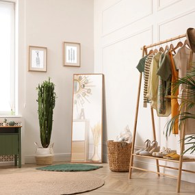 HOMCOM Lustrzany Wieszak na Ścianę 125x45cm z Drewnianą Ramą Naturalny Wystrój Korytarza | Aosom PL