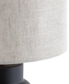 Designerska lampa stołowa czarna z abażurem z tkaniny w kolorze jasnoszarym 35 cm - AlisiaDesignerski Oswietlenie wewnetrzne