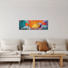 Obraz - Mozaika fal (z zegarem) (90x30 cm)