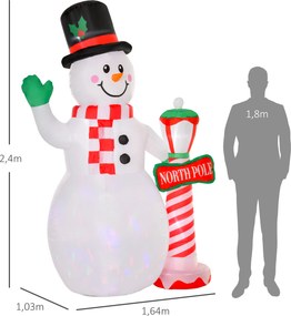 HOMCOM Dekoracja Świąteczna, Nadmuchiwany Bałwan, 2,4 m, Oświetlenie LED, Wentylator, Biały