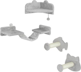 PawHut Zestaw Wspinaczkowy dla Kotów, 4-częściowy, Meble do Drapania z Sizalowymi Stopniami, Podwójną Platformą, Jasnoszary/Kremowy