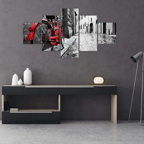 Obraz czerwonego roweru na brukowanej uliczce (125x70 cm)