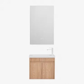 Zestaw Wiszących Mebli Łazienkowych Zintegrowany Z Umywalką Narek Popielaty Brąz & Prostokątny Led I Przeciwmgielny 55x90 Cm Riben & ↔︎ - Sklum
