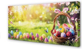 Duży obraz na płótnie Koszyk z Jajkami na Kwiecistej Łące