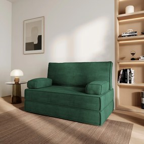 Masseno Sofa piankowa LADIA z funkcją spania, Kanapa z pianki do salonu, Bezmontażowa, Tkanina sztruksowa – Zielony POSO 14