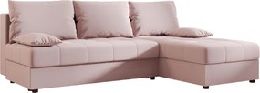 Rozkładana narożna sofa VENORIA SLIM 200x143 cm, pudroworóżowa, uniwersalna + 2 poduszki GRATIS