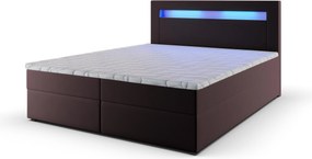 Masseno Łóżko kontynentalne PLATO 180x200 cm LED z pojemnikiem na pościel - Brązowy, MADRYT 928