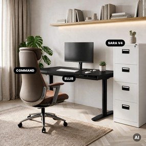 Biurko elektryczne sit-stand z szufladą i ładowarką bezprzewodową Qi czarne, 1400 mm: ELLIS