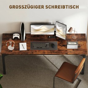 HOMCOM Biurko, stół komputerowy, rustykalny design, dużo miejsca, płyta wiórowa, brązowy | Aosom PL