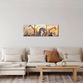 Obraz - Afrykańskie zwierzęta (z zegarem) (90x30 cm)