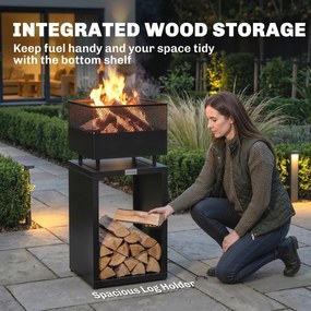 Outsunny Palenisko 39 x 39 x 87 cm z miejscem na drewno, kratką na węgiel i regulowanymi nóżkami, czarne | Aosom PL