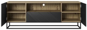 Szafka RTV Asha 167 cm z szufladą i metalowym stelażem - artisan / czarny mat
