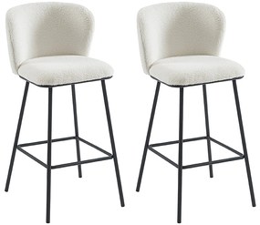 Zestaw 2 stołków barowych z bukli i metalu - Biały - SENORASE